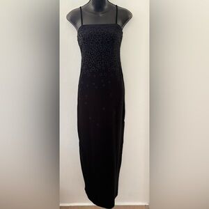 Vintage City Triangles Black Velvet Beaded Maxi Dress
